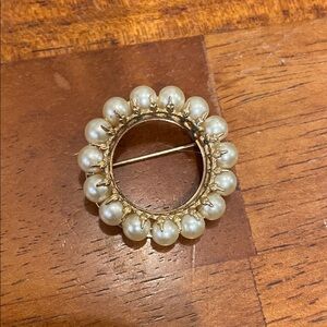 Napier Gold Tone and Pearl Circle Brooch
